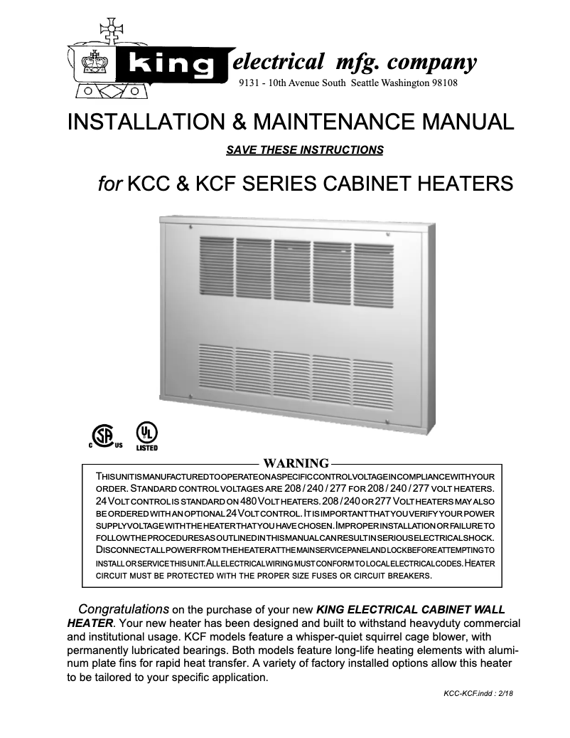 Page 1 of the manual User Manual King Safe Touch KCF3-2415-1-S-TP-DS1