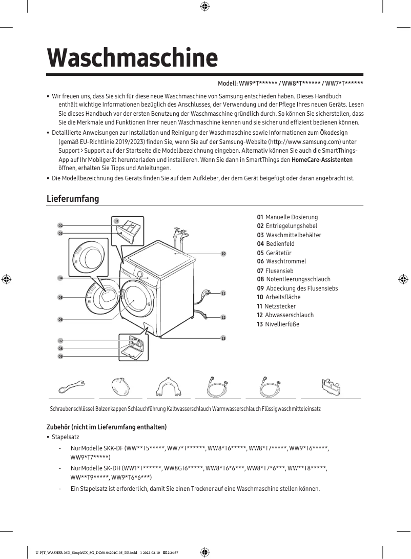 Page 1 of the manual User Manual Samsung WW80T604ALXA