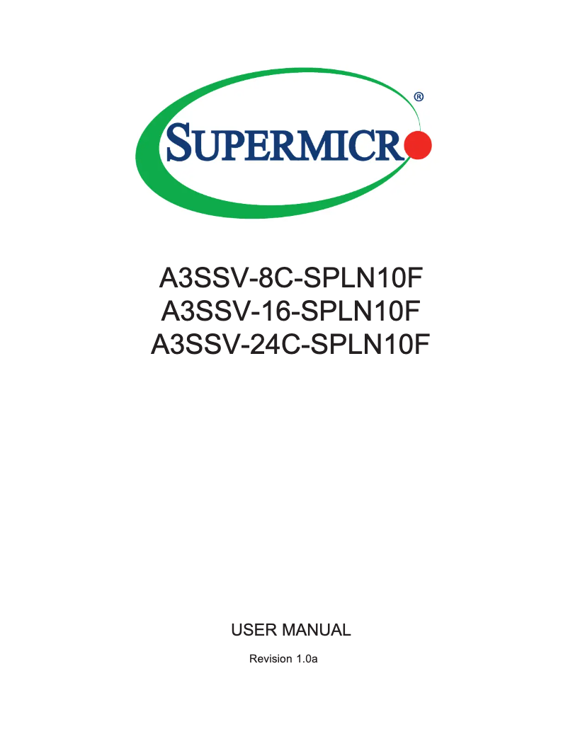 First page image of the manual for A3SSV-16C-SPLN10F