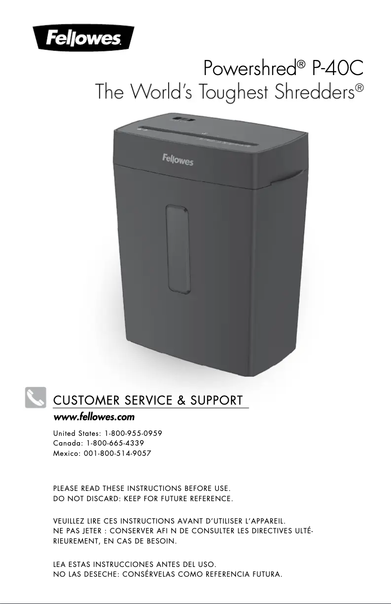 Page 1 of the manual User Manual Fellowes Powershred P-40