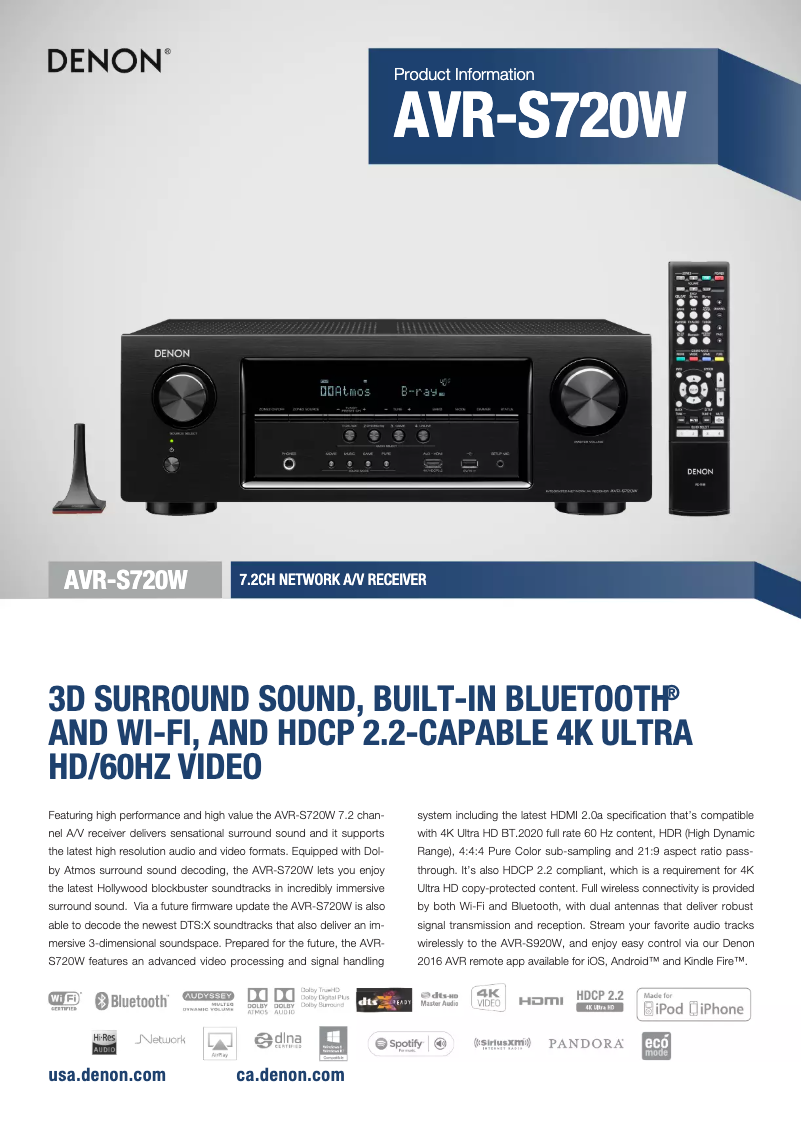 Page 1 of the manual Technical Sheet Denon AVR-S720W
