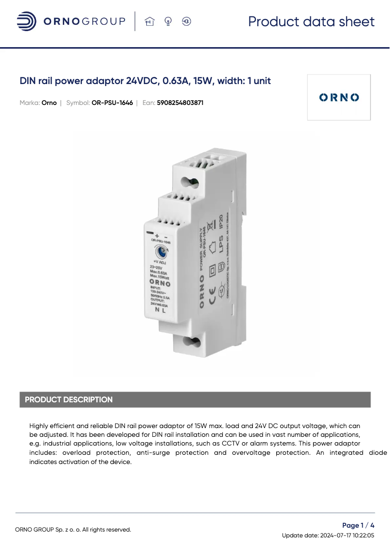 Image de la première page du manuel de l'appareil OR-PSU-1646