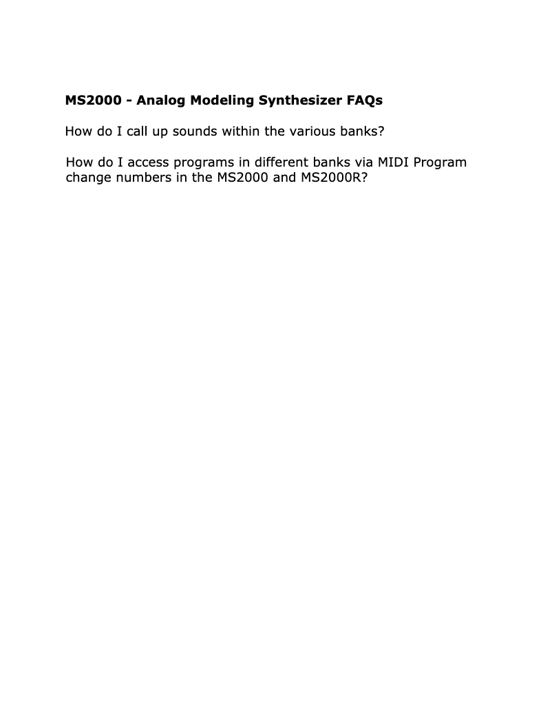 Page 1 of the manual FAQ Korg MS2000