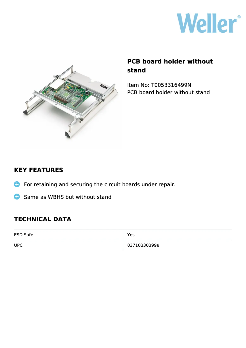 Page 1 of the manual Technical Sheet Weller WBH