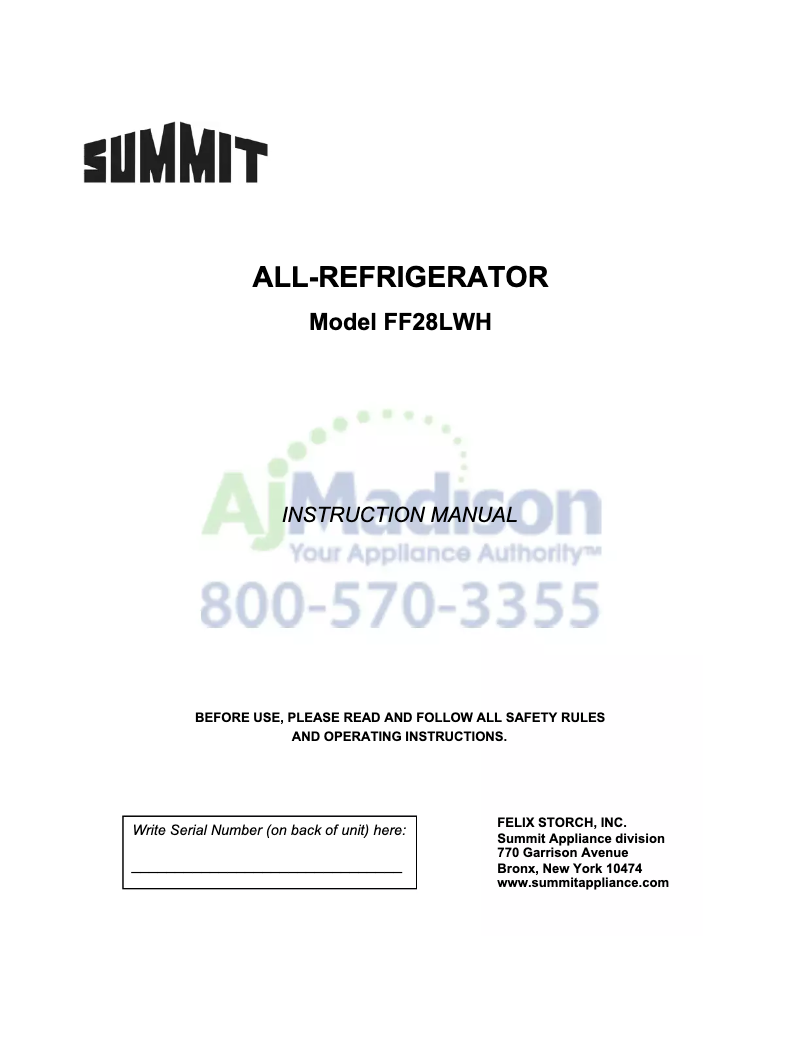 First page image of the manual for FF28LWH