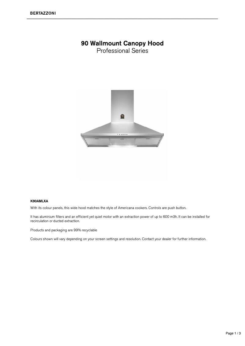 First page image of the manual for K90AMLXA