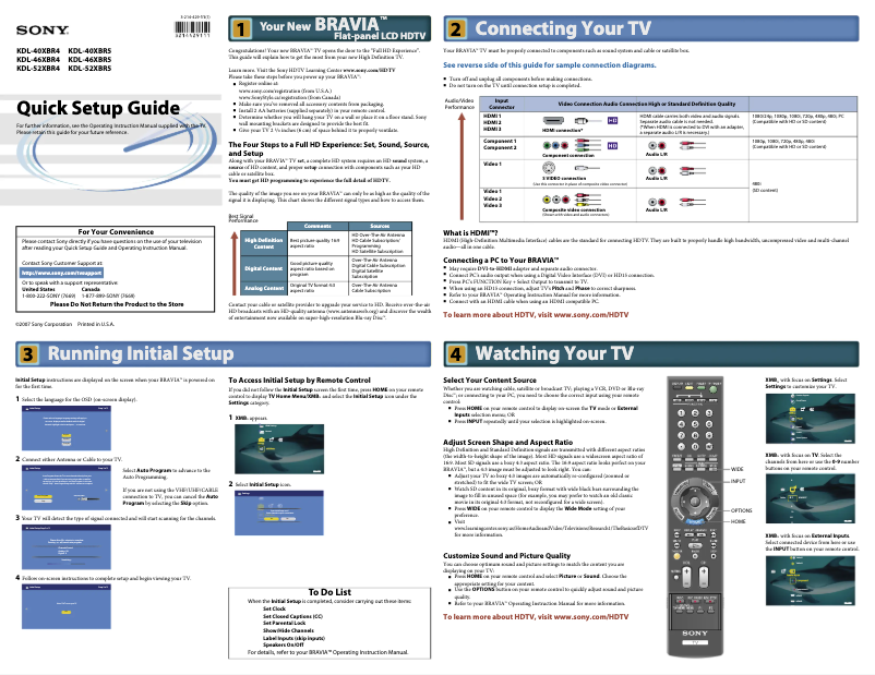 First page image of the manual for Bravia KDL-40XBR5