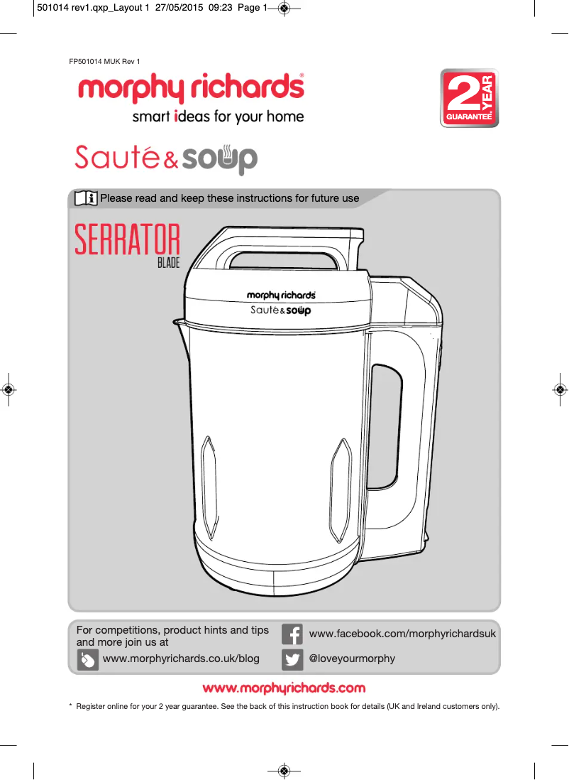 Page 1 of the manual User Manual Morphy Richards Saute & Soup 501014