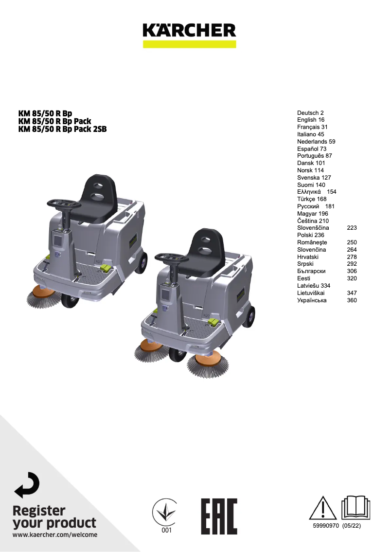 First page image of the manual for KM 85/50 R Bp Pack