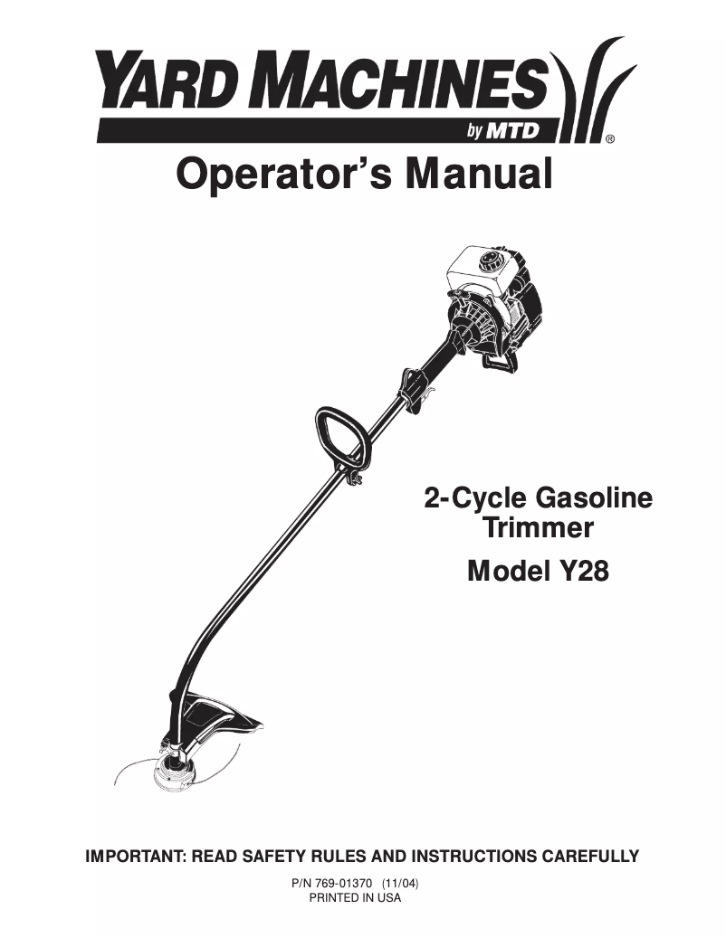 Page 1 of the manual User Manual MTD Y28