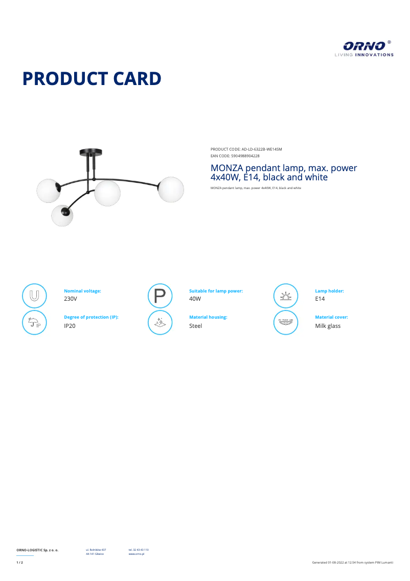 Page 1 of the manual Technical Sheet Adviti AD-LD-6322B-WE14SM