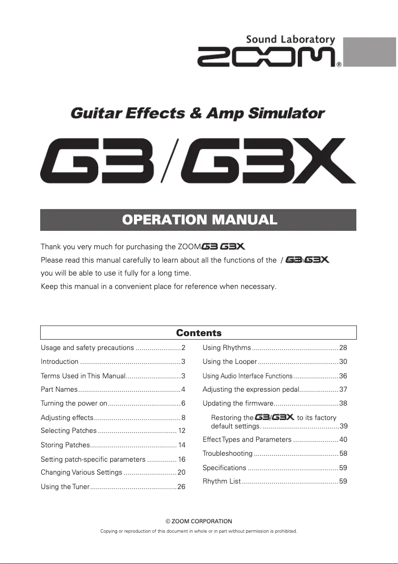 First page image of the manual for G3X