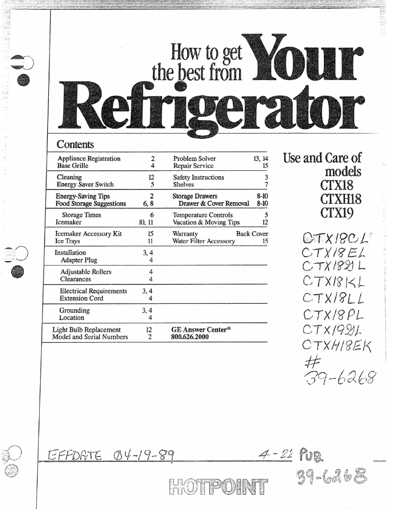 Page 1 of the manual Use and Maintenance Manual Hotpoint CTX19MACAA