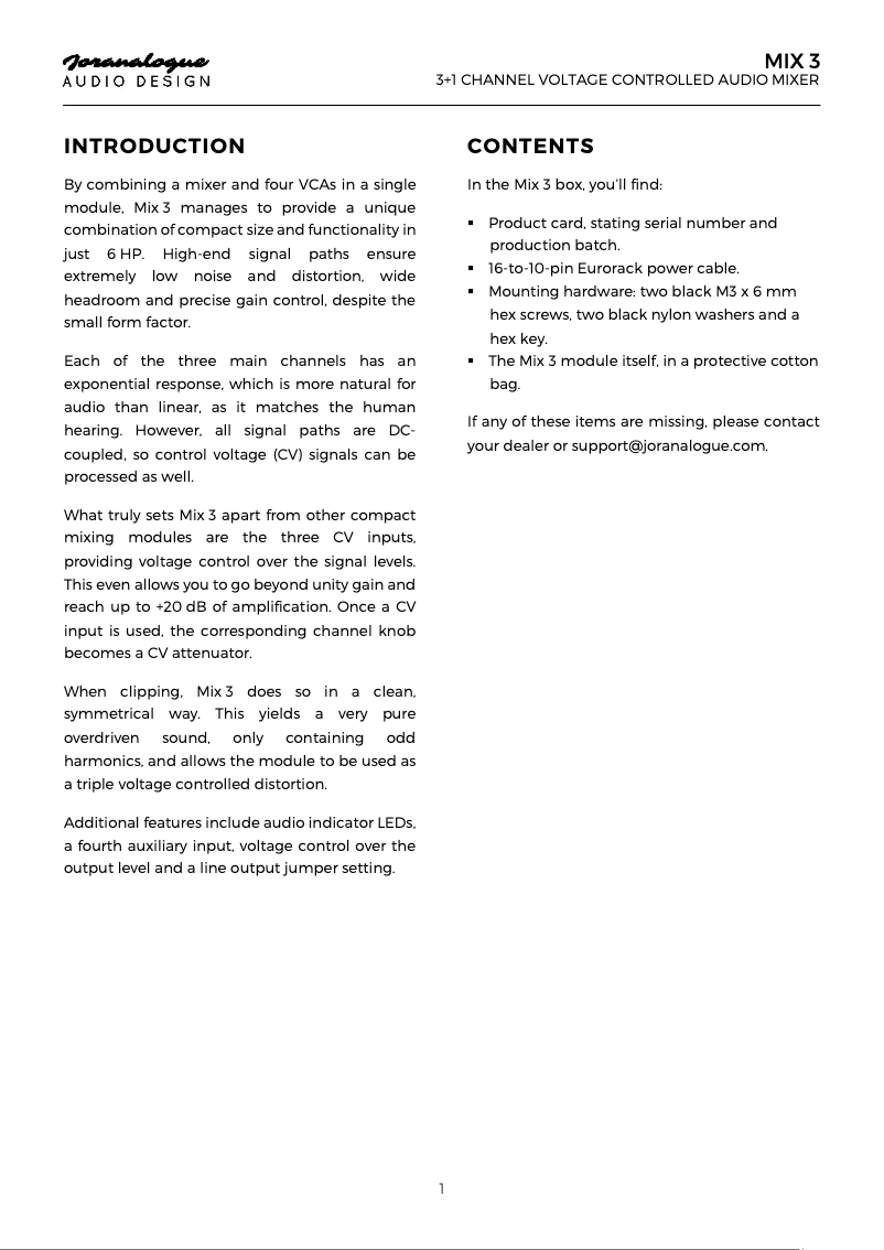 First page image of the manual for Mix 3