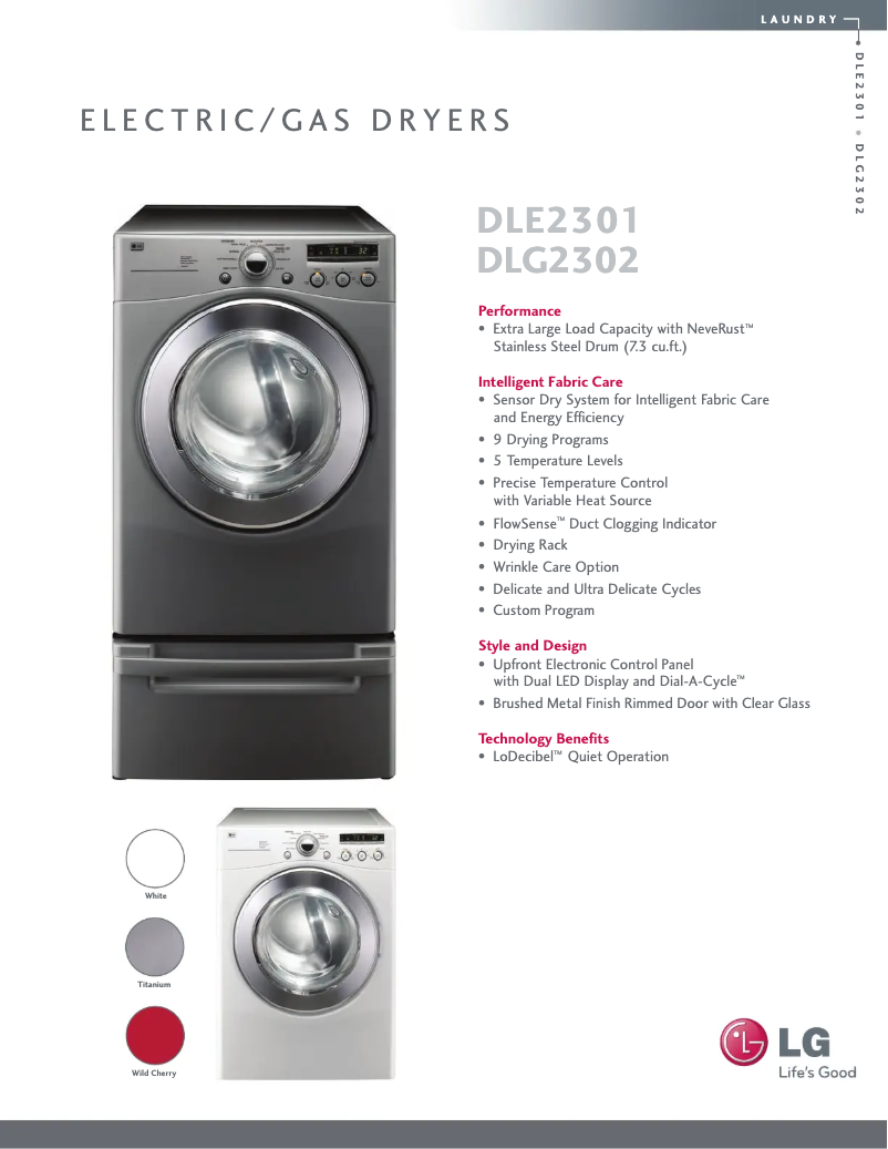 Page 1 of the manual Technical Sheet LG DLE2301W
