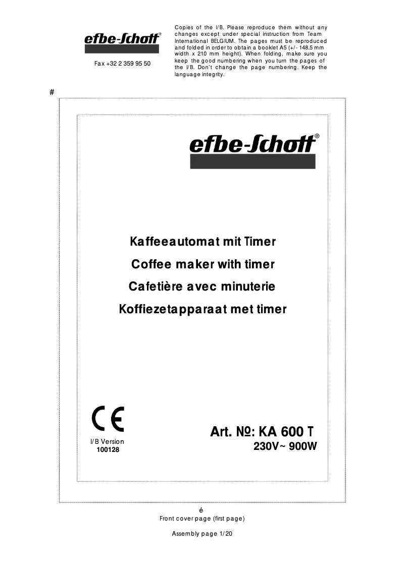 First page image of the manual for KA 600 T