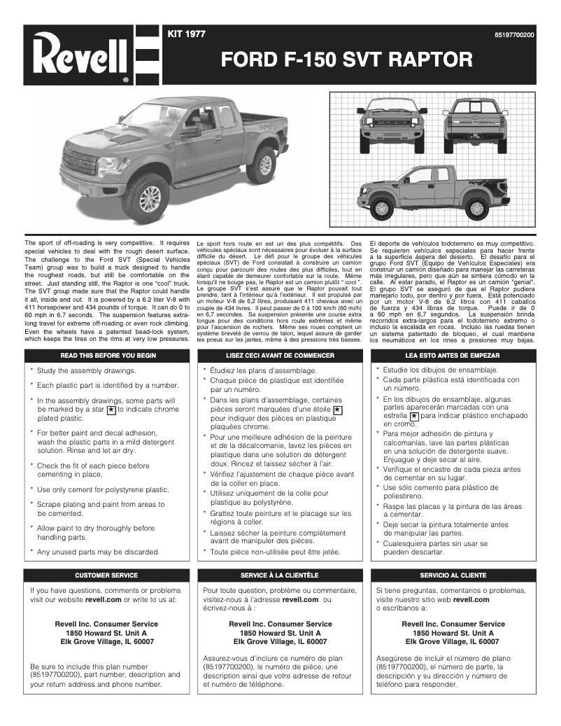 Page 1 of the manual User Manual Revell FORD F-150 SVT RAPTOR