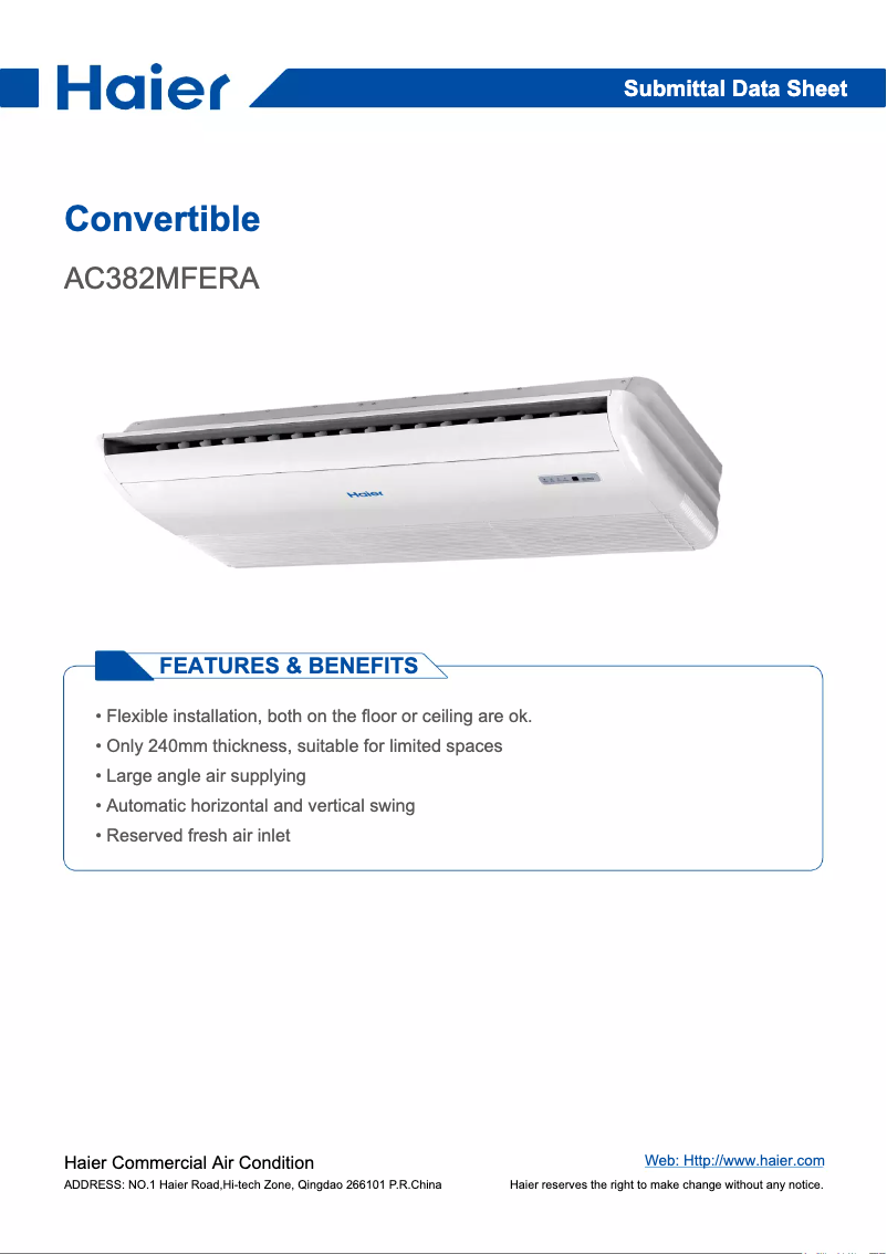 First page image of the manual for AC382MFERA