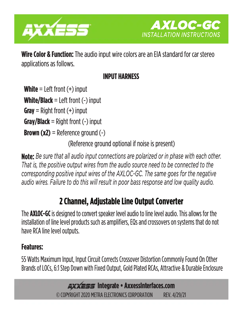 First page image of the manual for AXLOC-GC