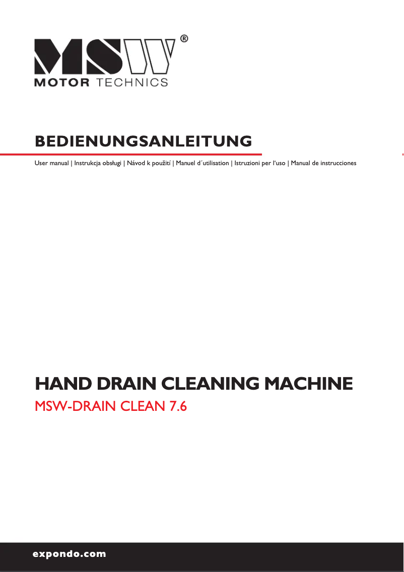 First page image of the manual for MSW-DRAIN CLEAN 7.6