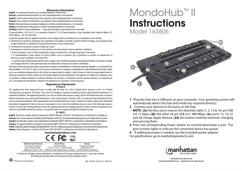 Page 1 of the manual User Manual Manhattan MondoHub II 163606