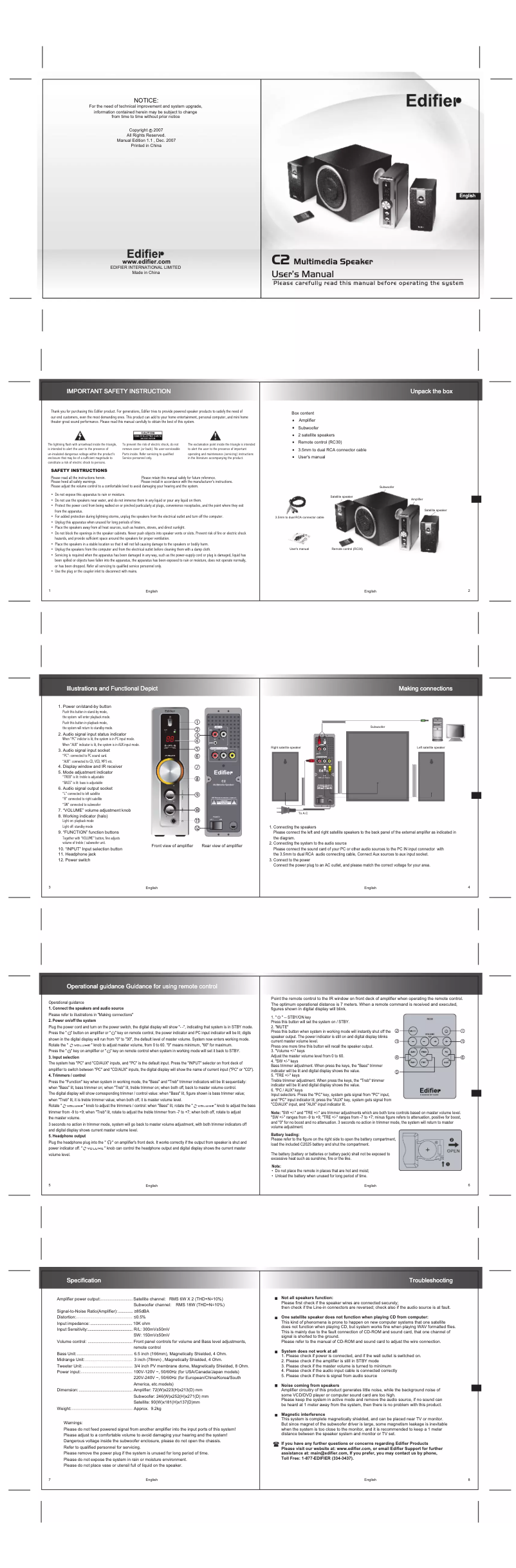 Page 1 of the manual User Manual Edifier C2plus