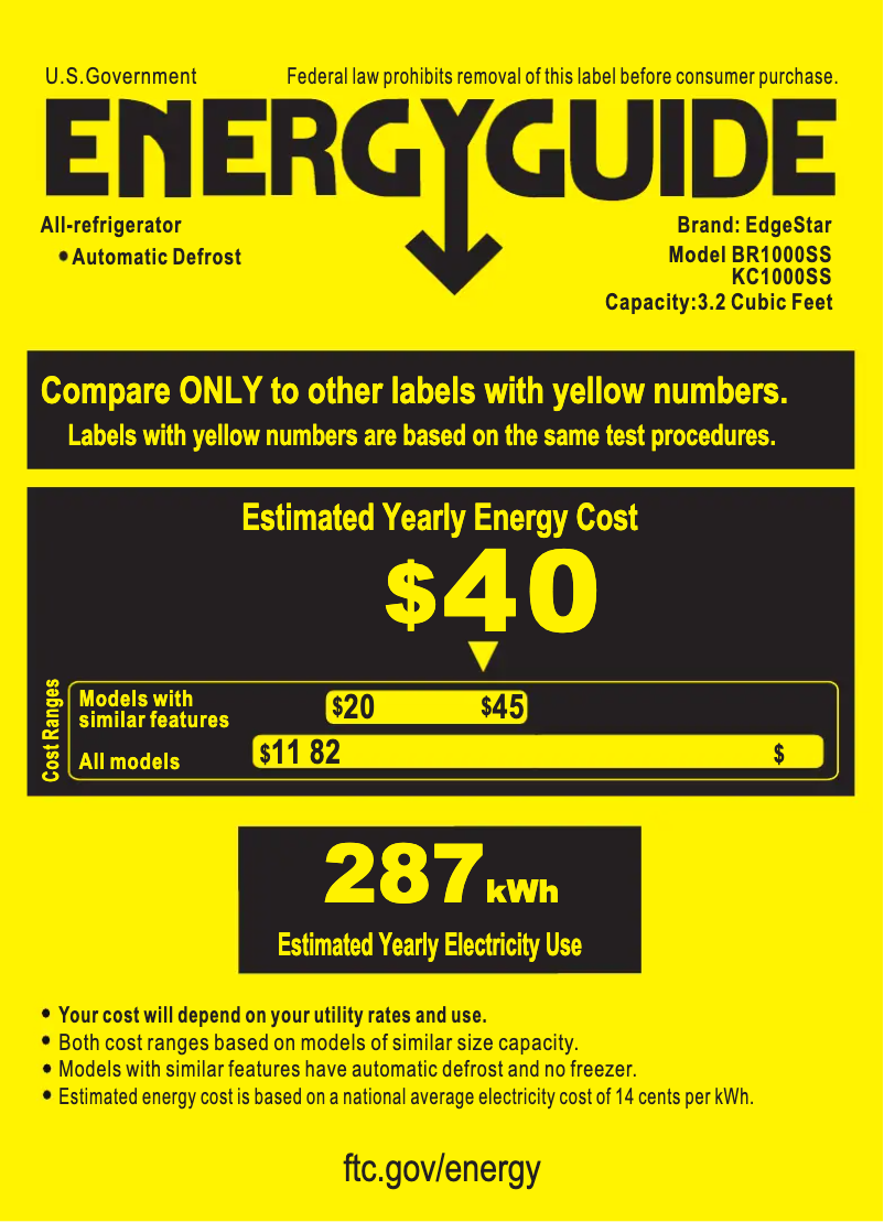 Page 1 of the manual Energy Label EdgeStar KC1000SS