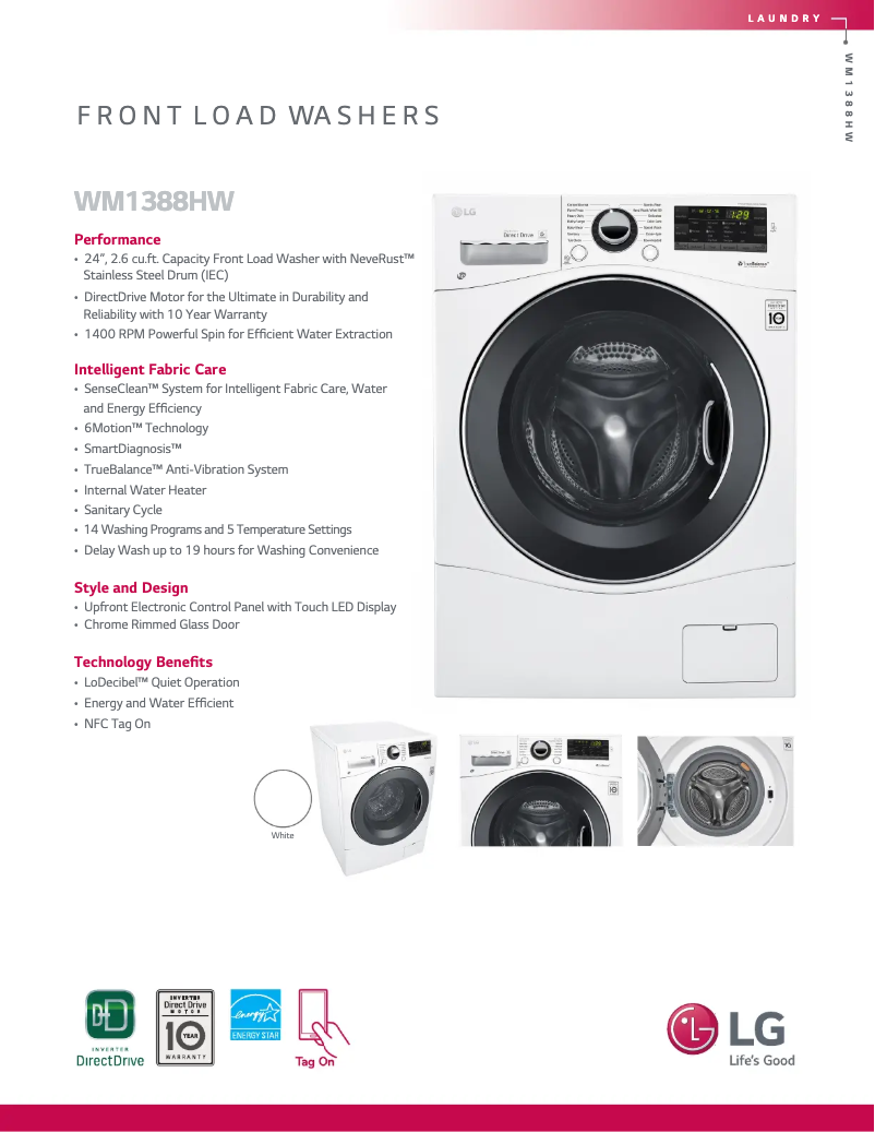 Page 1 of the manual Technical Sheet LG WM1388HW