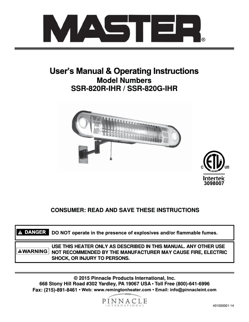 First page image of the manual for SSR-820R-IHR