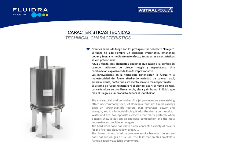 Page 1 of the manual Technical Sheet AstralPool Fire Jet