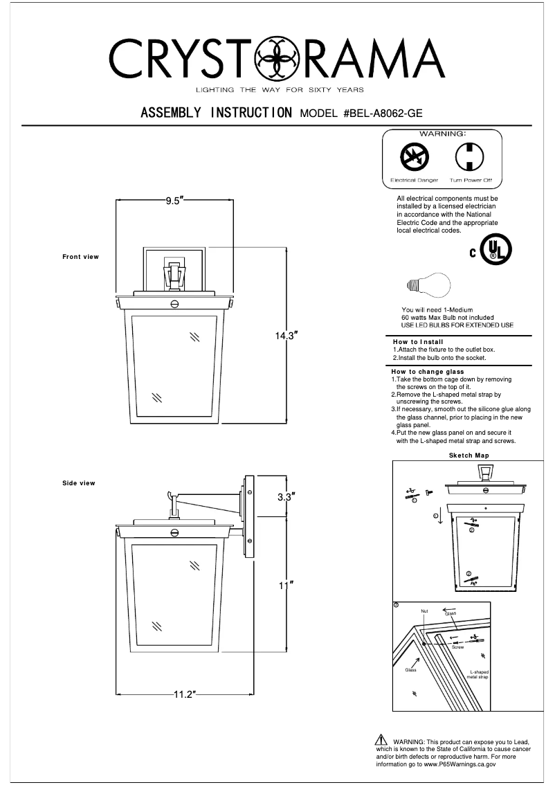 Page 1 of the manual User Manual Crystorama Belmont BEL-A8062-GE
