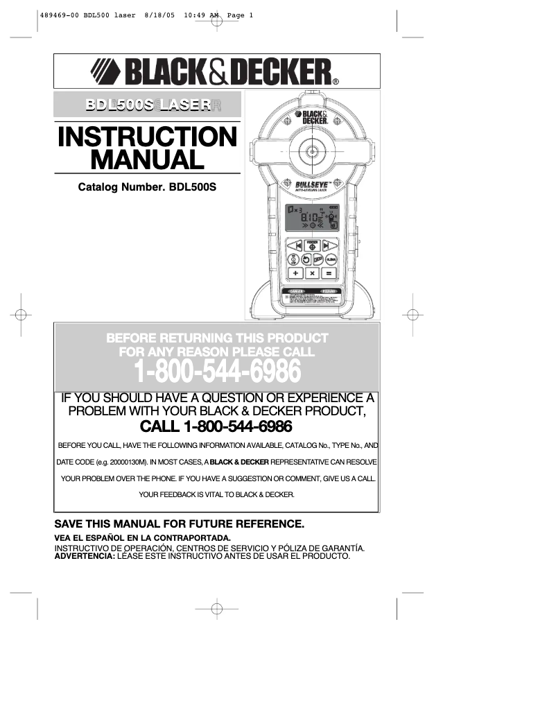Page 1 of the manual User Manual Black & Decker BDL500S