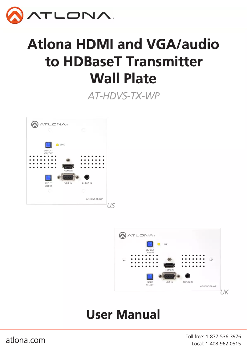 Page 1 of the manual User Manual Atlona AT-HDVS-TX-WP-UK