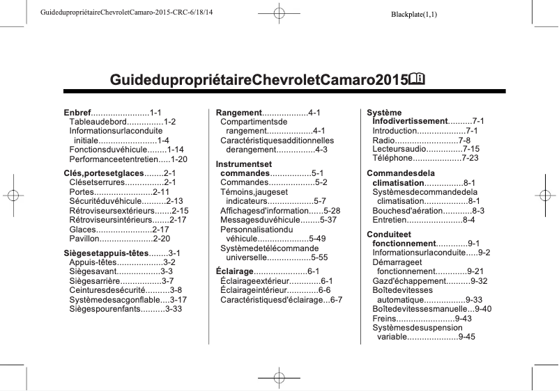 First page image of the manual for Camaro (2015)