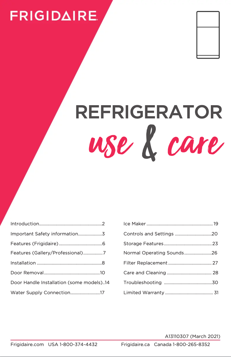 First page image of the manual for FFHT2045VS