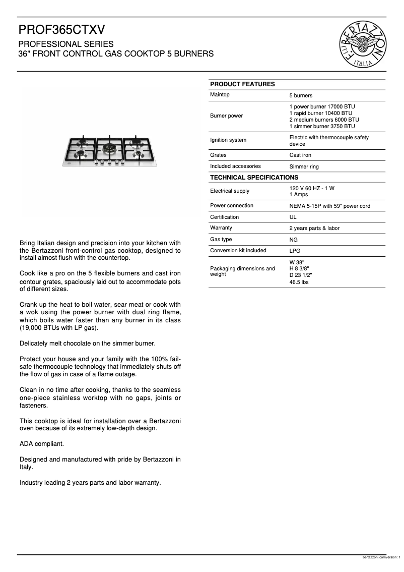 First page image of the manual for PROF365CTXV