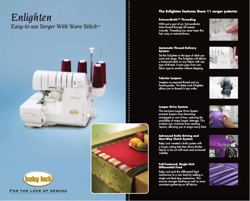 Page 1 of the manual Technical Sheet Baby Lock Enlighten