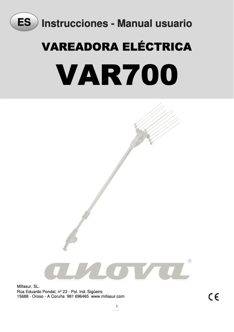 Page 1 of the manual User Manual Anova VAR700