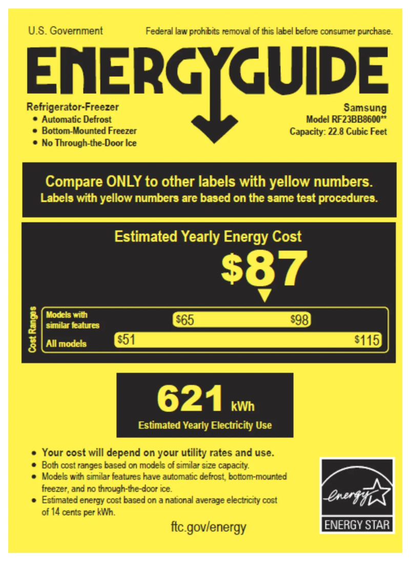 Page 1 of the manual Energy Label Samsung RF23BB8600AP