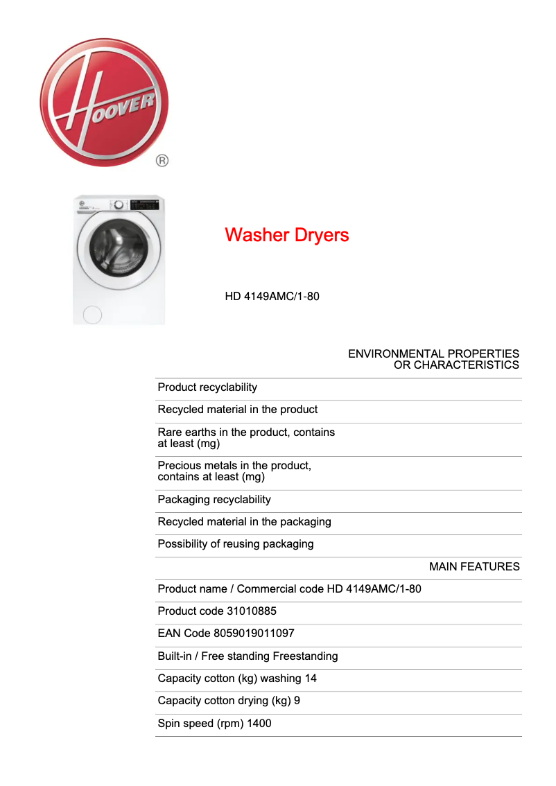 First page image of the manual for H-WASH&DRY 500 HD 4149AMC/1-80