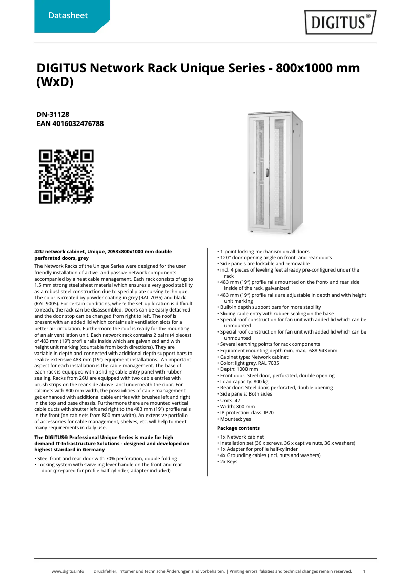 Page 1 of the manual Technical Sheet Digitus DN-31128