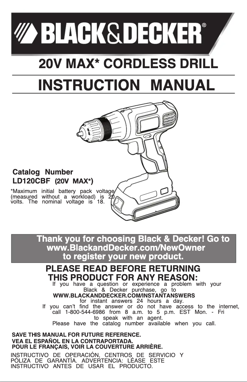 Page 1 of the manual User Manual Black & Decker BDC120VA100