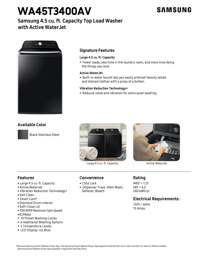 Page 1 of the manual Warranty Information Samsung WA45T3400AV