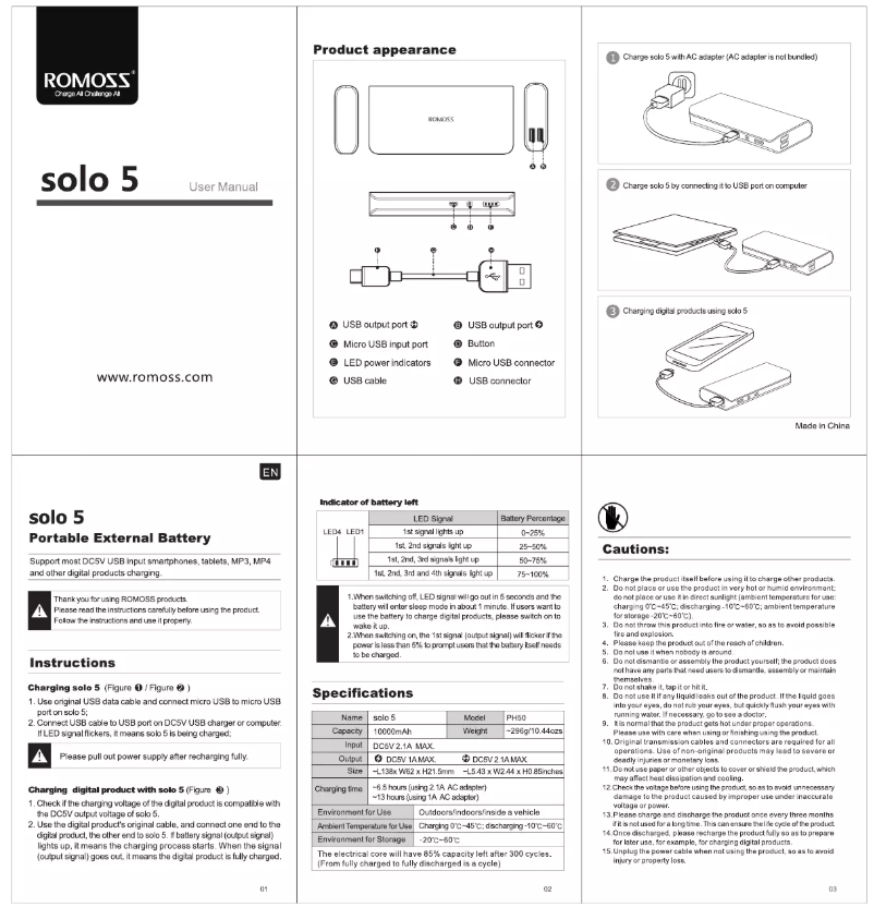 First page image of the manual for Solo 5