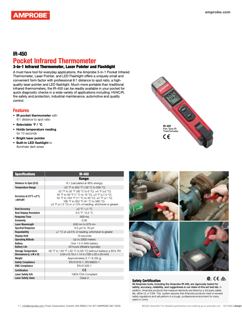 Page 1 of the manual Technical Sheet Amprobe IR-450