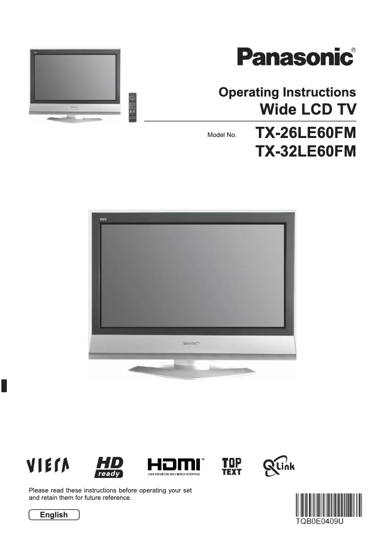 First page image of the manual for Viera TX-26LE60FM