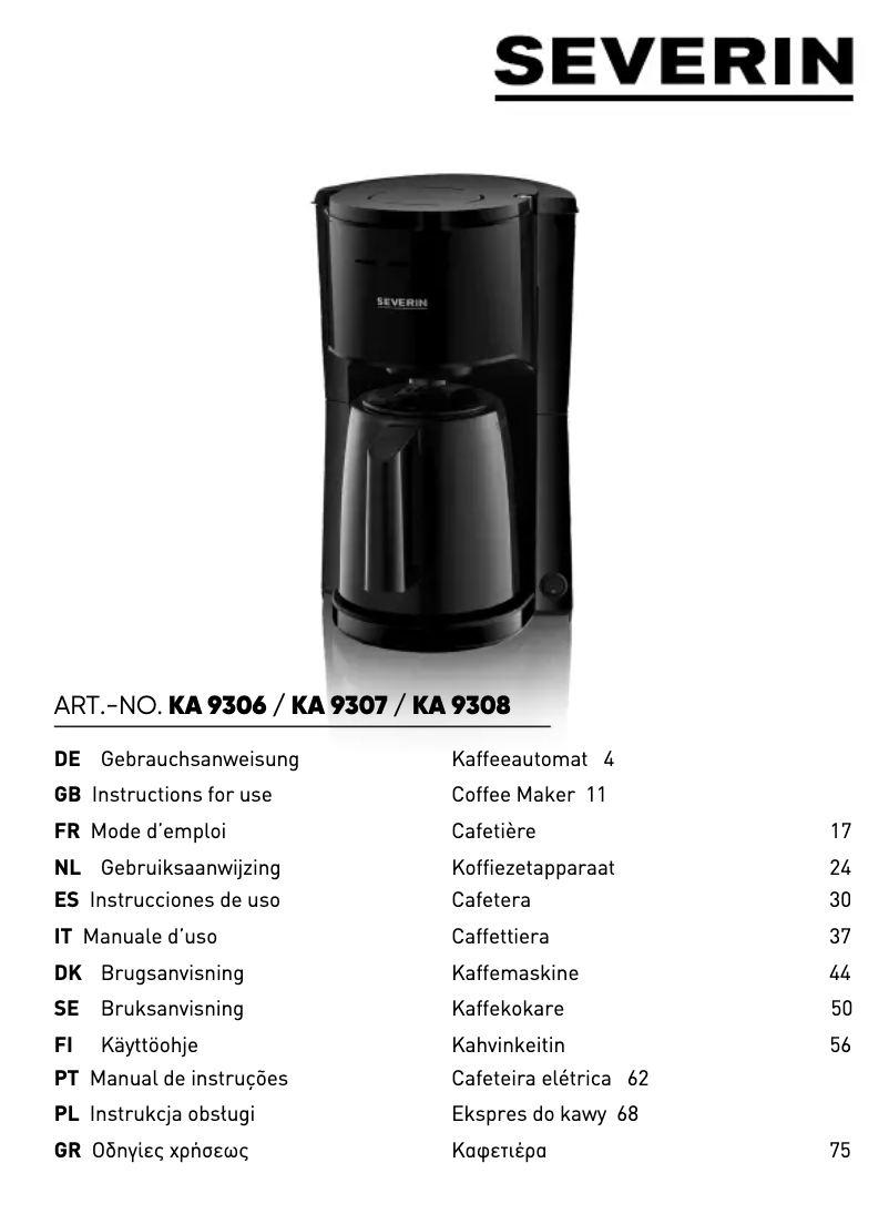 First page image of the manual for KA 9306
