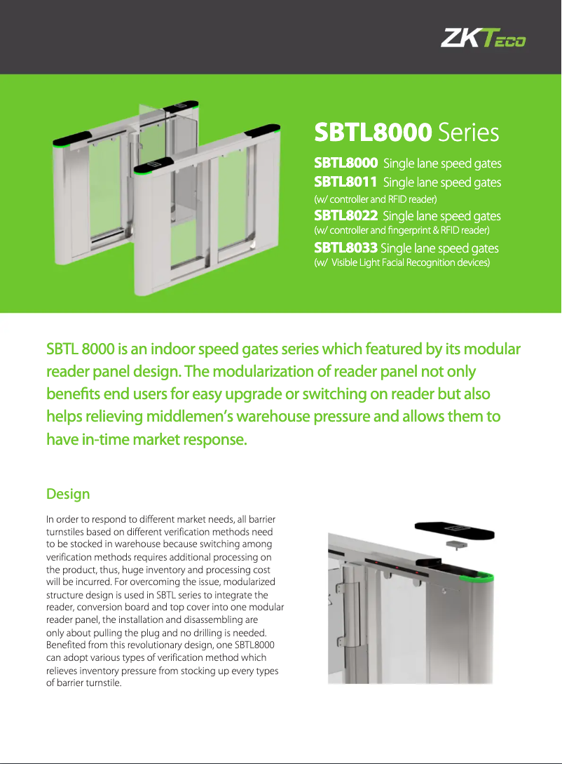 Page 1 of the manual Technical Sheet ZKTeco SBTL8000