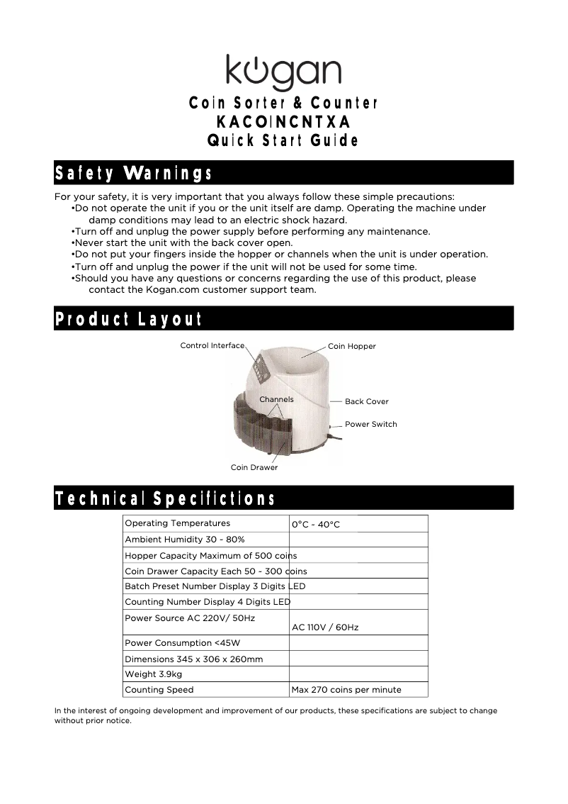 Page 1 of the manual User Manual Kogan KACOINCNTBA