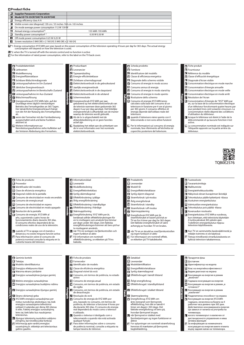 First page image of the manual for Viera TX-65CR730E